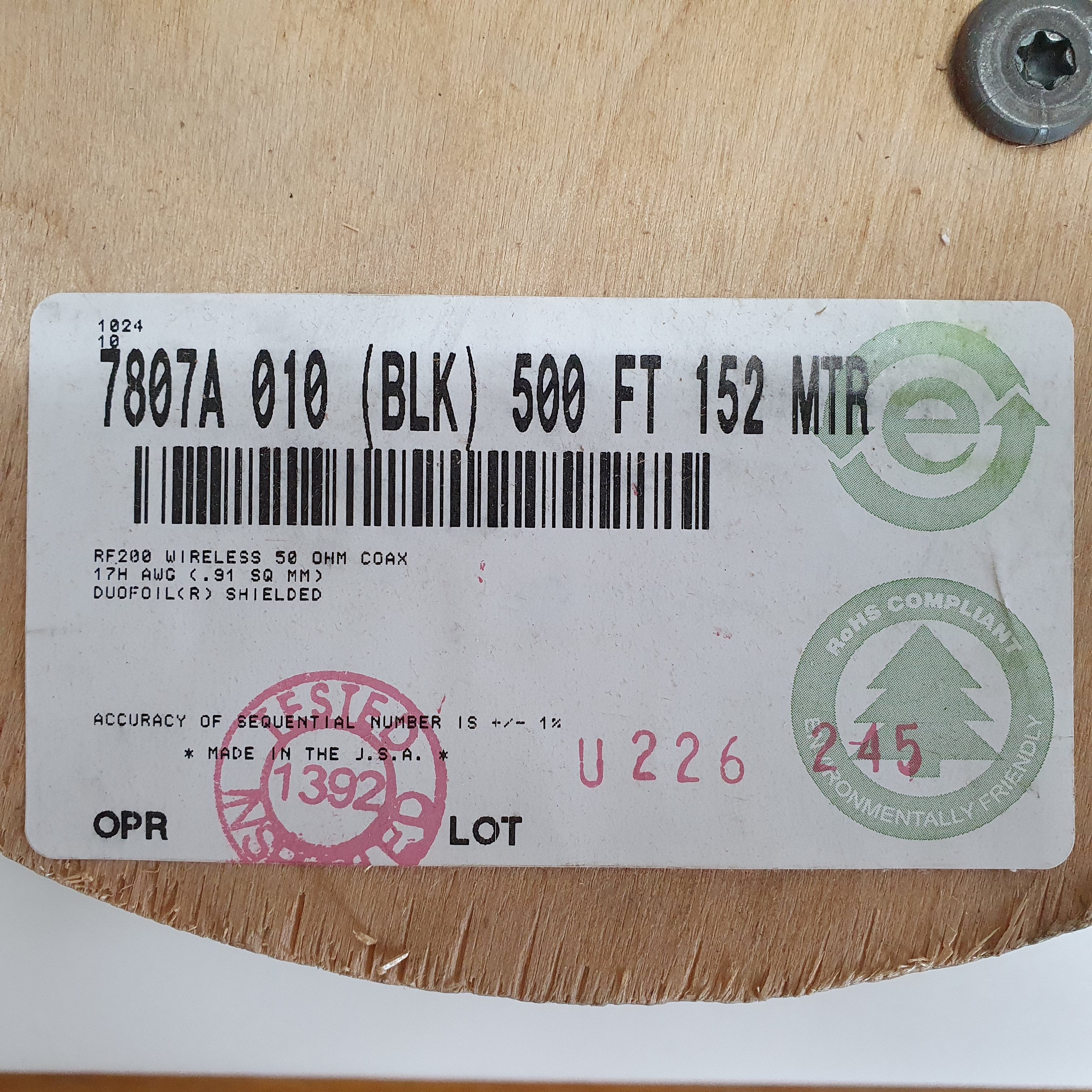 BELDEN 7807A (150미터) 벨덴케이블 RG58, RF 200 (LMR-200)